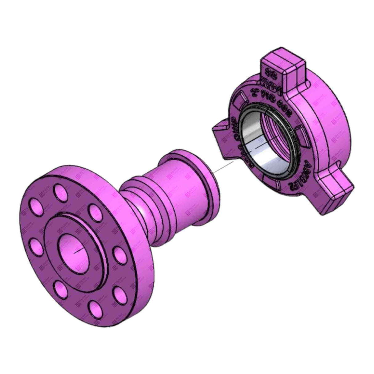 Flange Adapter, 2" 600# RF x 2" 602 M, BW XH DET, 1480 psi, Sour Service